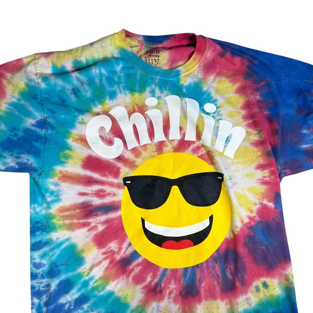 Tee Luv Mens Chillin Smiley Face Sun Tie Dye Graphic T-Shirt‎ XL Multicolor